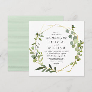 Modern Eucalyptus Foliage Geometric Frame Wedding Invitation