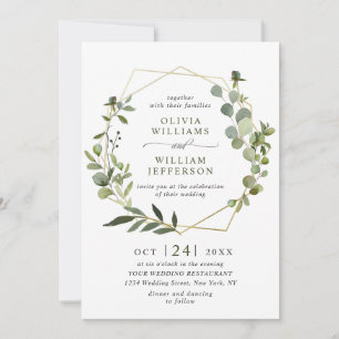 Modern Eucalyptus Foliage Geometric Frame Wedding Invitation