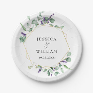 Modern Eucalyptus Foliage Geometric Frame Wedding Paper Plate