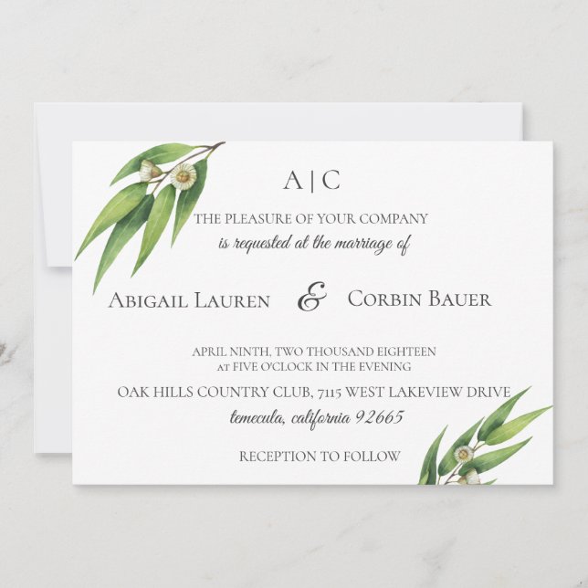 Modern Eucalyptus Foliage Wedding Invitation (Front)