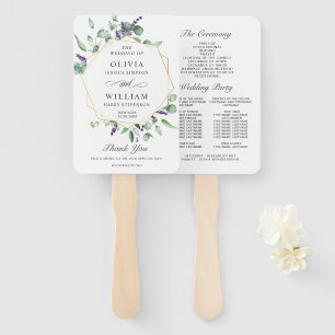 Modern Eucalyptus Foliage Wedding Program Hand Fan