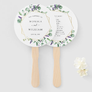 Modern Eucalyptus Foliage Wedding Program Hand Fan