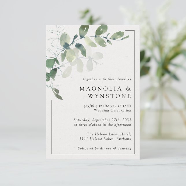 Modern Eucalyptus Frame Wedding Invitation (Standing Front)