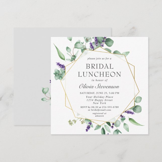 Modern Eucalyptus Geometric Frame Bridal Luncheon Invitation (Front/Back)