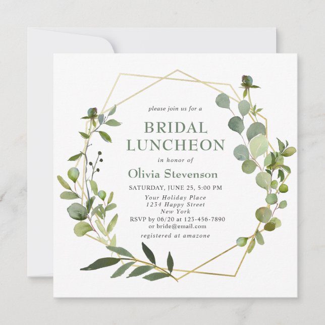 Modern Eucalyptus Geometric Frame BRIDAL LUNCHEON Invitation (Front)