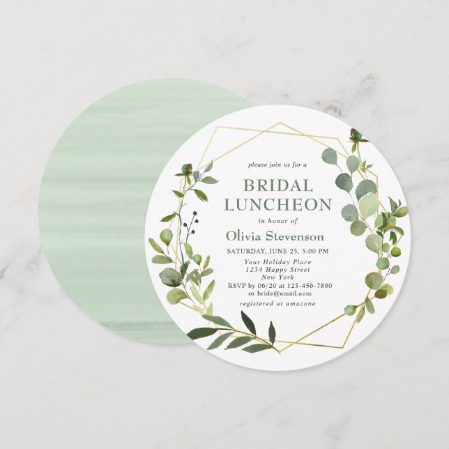 Modern Eucalyptus Geometric Frame BRIDAL LUNCHEON Invitation (Front/Back)