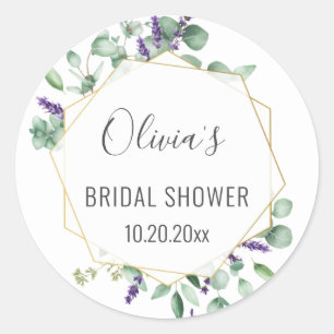 Modern Eucalyptus Geometric Frame Bridal Shower Classic Round Sticker
