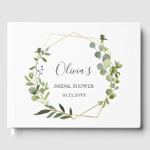 Modern Eucalyptus Geometric Frame Bridal Shower Guest Book
