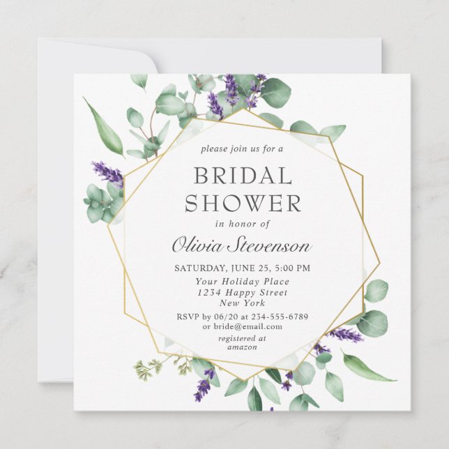 Modern Eucalyptus Geometric Frame Bridal Shower Invitation (Front)