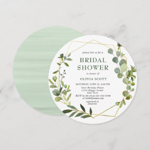 Modern Eucalyptus Geometric Frame Bridal Shower Invitation