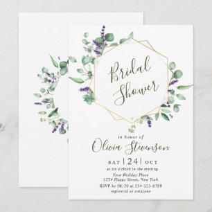 Modern Eucalyptus Geometric Frame Bridal Shower Invitation