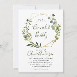 Modern Eucalyptus Geometric Frame Brunch & Bubbly Invitation