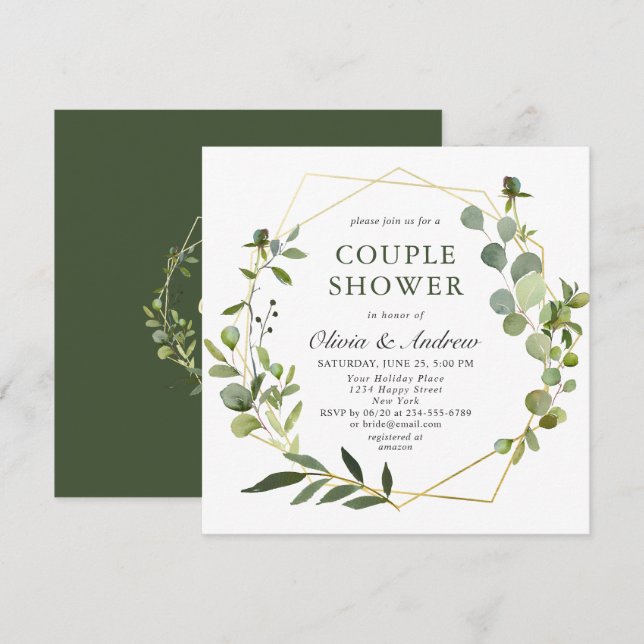 Modern Eucalyptus Geometric Frame COUPLE SHOWER Invitation (Front/Back)