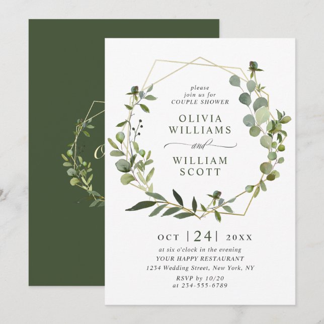 Modern Eucalyptus Geometric Frame COUPLE SHOWER Invitation (Front/Back)