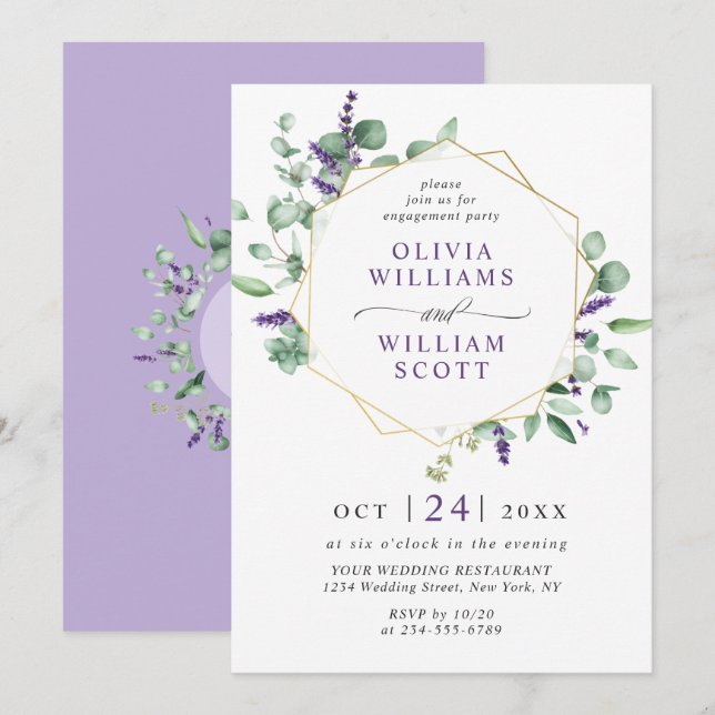 Modern Eucalyptus Geometric Frame ENGAGEMENT PARTY Invitation (Front/Back)