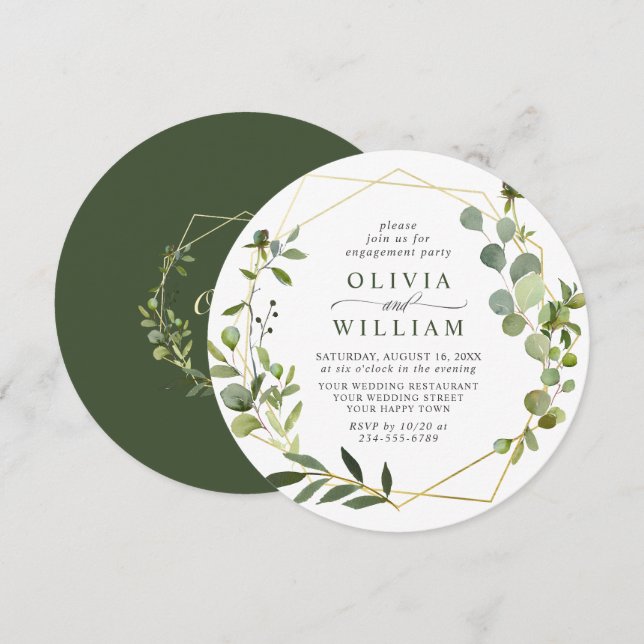 Modern Eucalyptus Geometric Frame ENGAGEMENT PARTY Invitation (Front/Back)