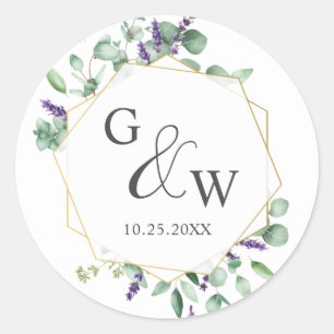 Modern Eucalyptus Geometric Frame Floral Wedding Classic Round Sticker