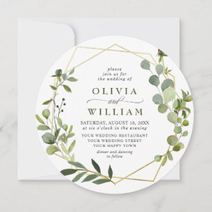 Modern Eucalyptus Geometric Frame Floral Wedding Invitation