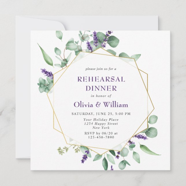 Modern Eucalyptus Geometric Frame REHEARSAL DINNER Invitation (Front)