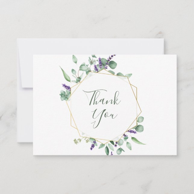 Modern Eucalyptus Geometric Frame Thank You Card (Front)