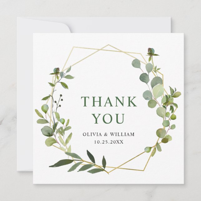 Modern Eucalyptus Geometric Frame Thank You Card (Front)