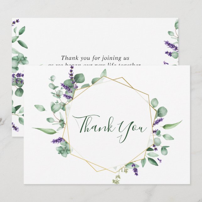 Modern Eucalyptus Geometric Frame Thank You Card (Front/Back)