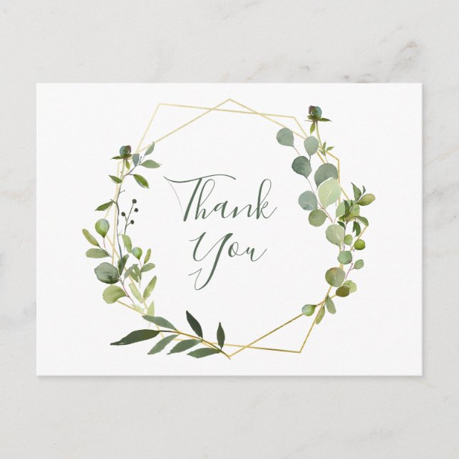 Modern Eucalyptus Geometric Frame Thank You Postcard (Front)