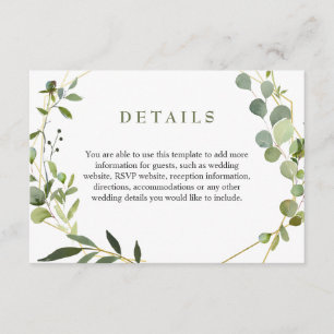 Modern Eucalyptus Geometric Frame Wedding Details Enclosure Card