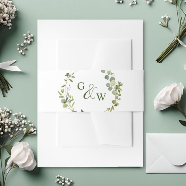 Modern Eucalyptus Geometric Frame Wedding Invitation Belly Band (Creator Uploaded)