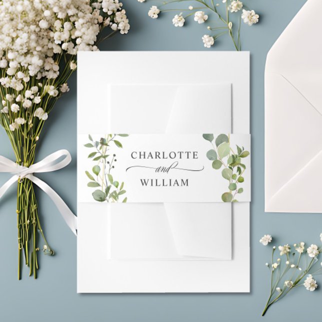 Modern Eucalyptus Geometric Frame Wedding Invitation Belly Band (Creator Uploaded)