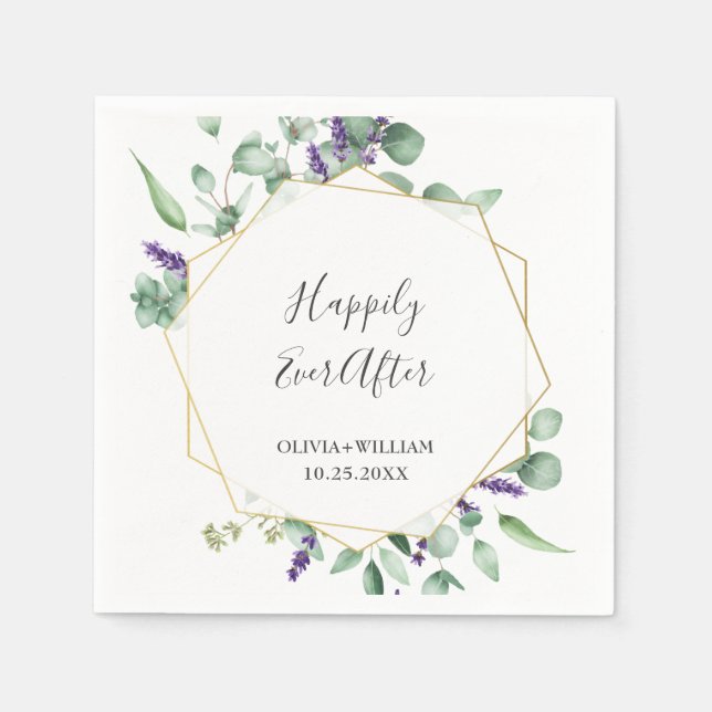 Modern Eucalyptus Geometric Frame Wedding Paper Napkin (Front)