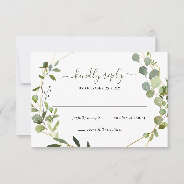 Modern Eucalyptus Geometric Frame Wedding RSVP Card (Front)