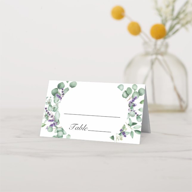Modern Eucalyptus Geometric Frame Wedding Table Pl Place Card (Front)