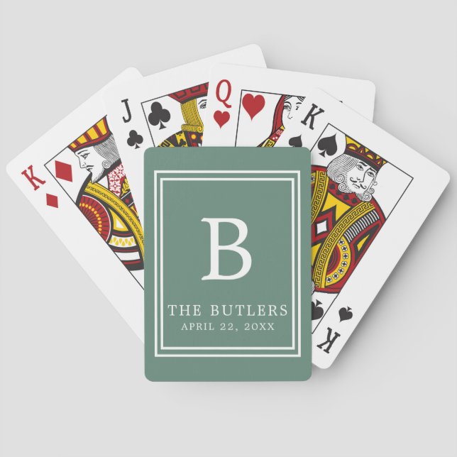 Modern Eucalyptus Green Wedding Playing Cards (Back)
