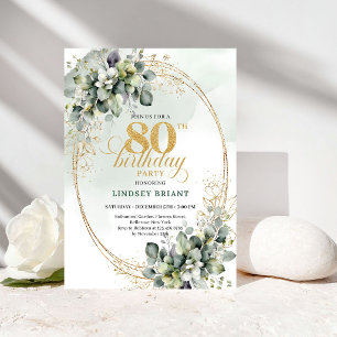 Modern Eucalyptus Greenery 80th Birthday Invite