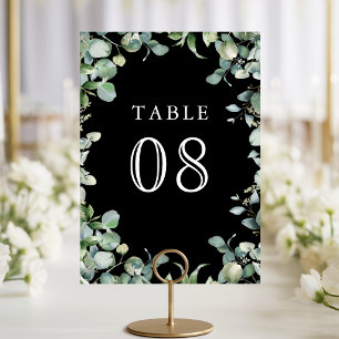 Modern Eucalyptus Greenery Black Wedding Table Number