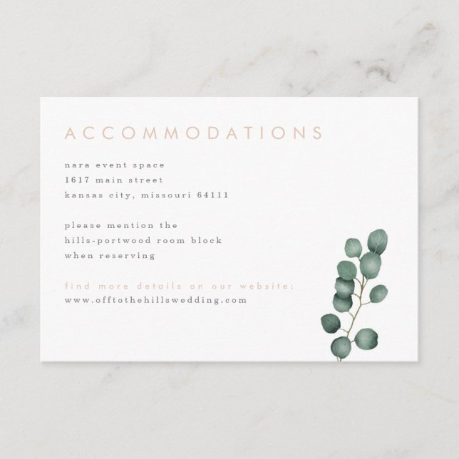 Modern Eucalyptus Greenery Details Card (Front)