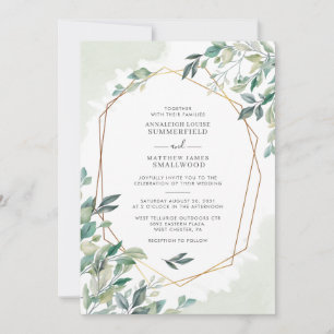 Modern Eucalyptus Greenery Gold Geometric Wedding Invitation