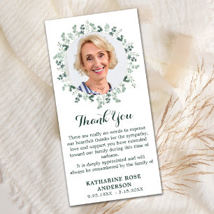 Modern Eucalyptus Greenery Memorial Photo Funeral Thank You Card