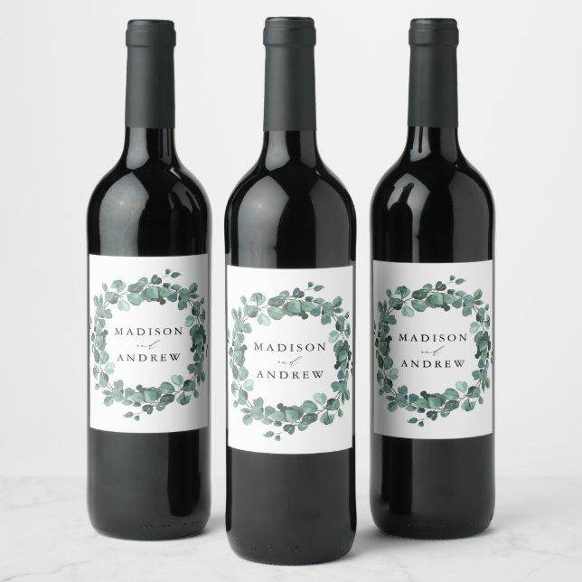 Modern Eucalyptus Greenery Personalised Wedding Wine Label (Bottles)