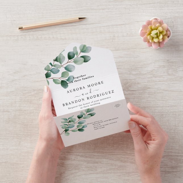Modern Eucalyptus Greenery Wedding All In One Invitation (Video)