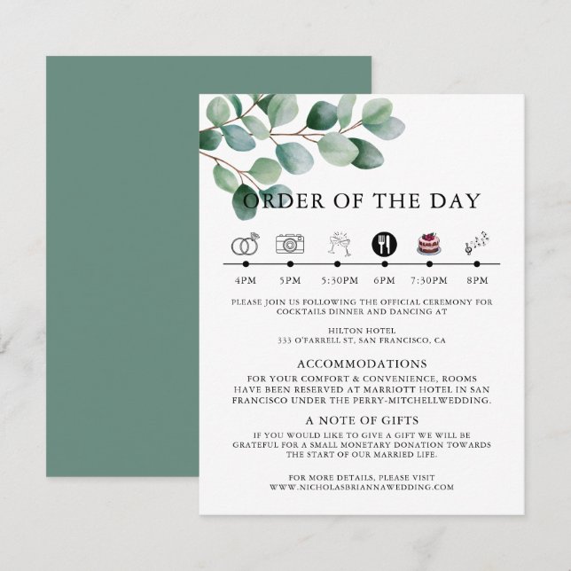 Modern Eucalyptus Greenery Wedding Enclosure Card (Front/Back)
