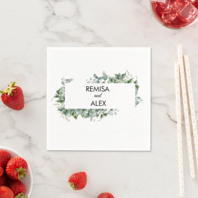 Modern eucalyptus greenery wedding napkin (Insitu)