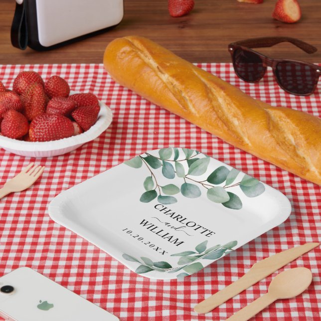 Modern Eucalyptus Greenery Wedding Paper Plate (Picnic)