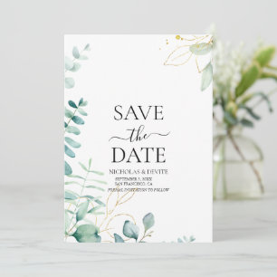 modern eucalyptus greenery wedding save the date