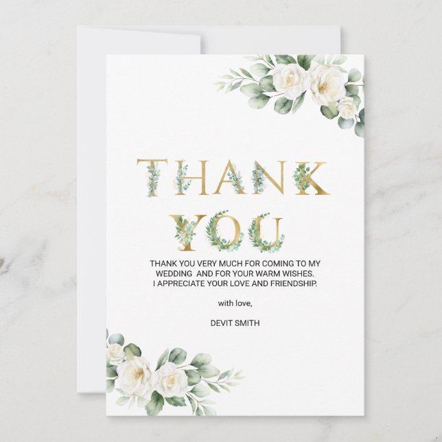 modern eucalyptus greenery wedding thank you card (Front)