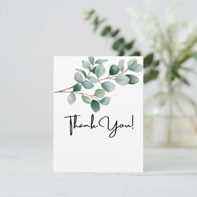Modern Eucalyptus Greenery Wedding Thank You Card (Standing Front)