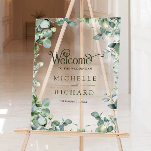 Modern Eucalyptus Greenery Wedding Welcome Acrylic Sign