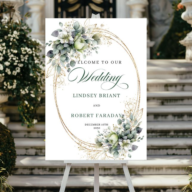 Modern Eucalyptus Greenery Wedding Welcome Sign (Modern Eucalyptus Greenery Wedding Welcome Sign)