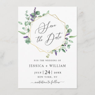 Modern Eucalyptus Lavender Foliage PHOTO Wedding Save The Date